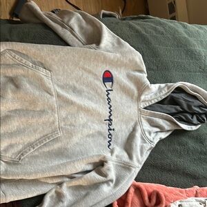 Champion Gray Hoodie with Blue Logo